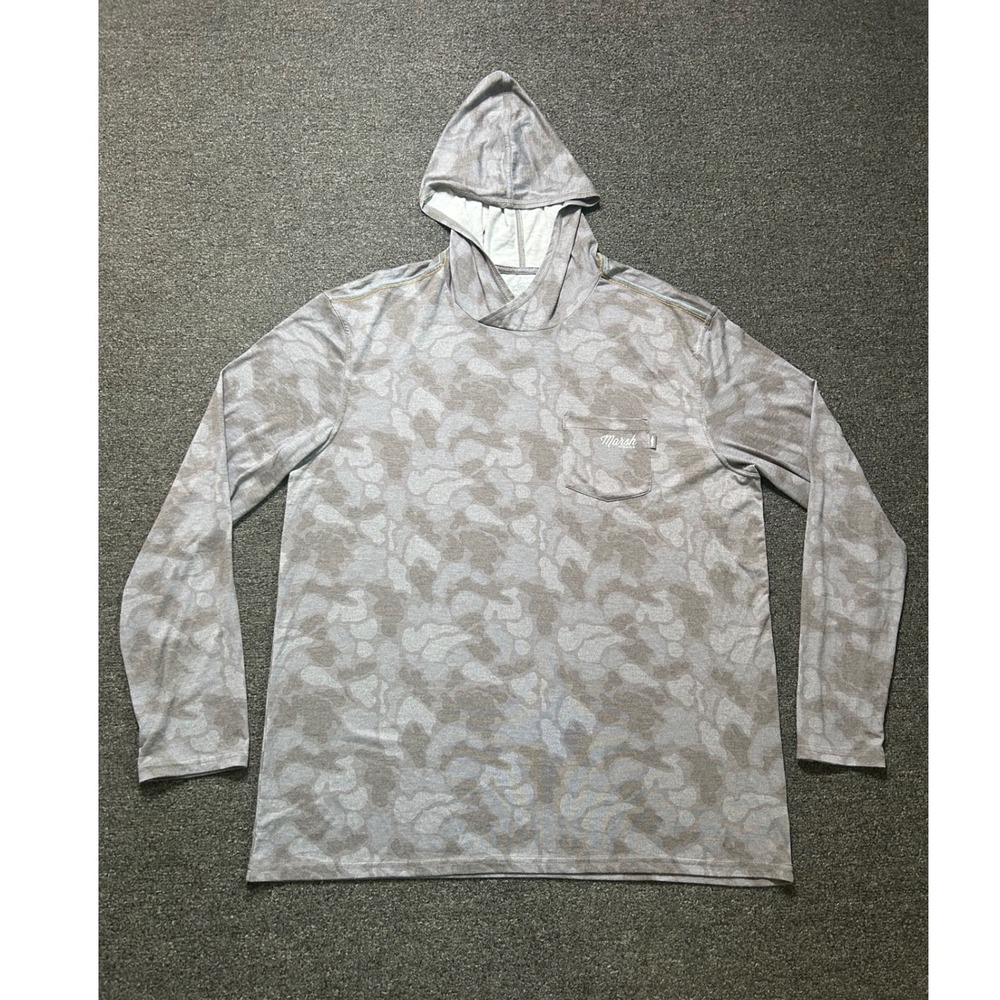 Marsh Wear Buxton Hoodie Gray Camo Mens 2XL Performance Fishing Sun Shirt Hunt